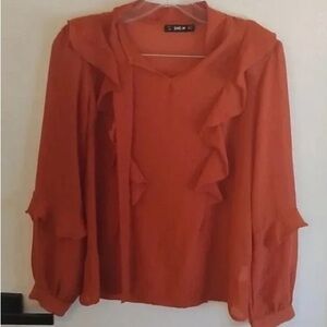 Shein Women's Orange Ruffle Top
